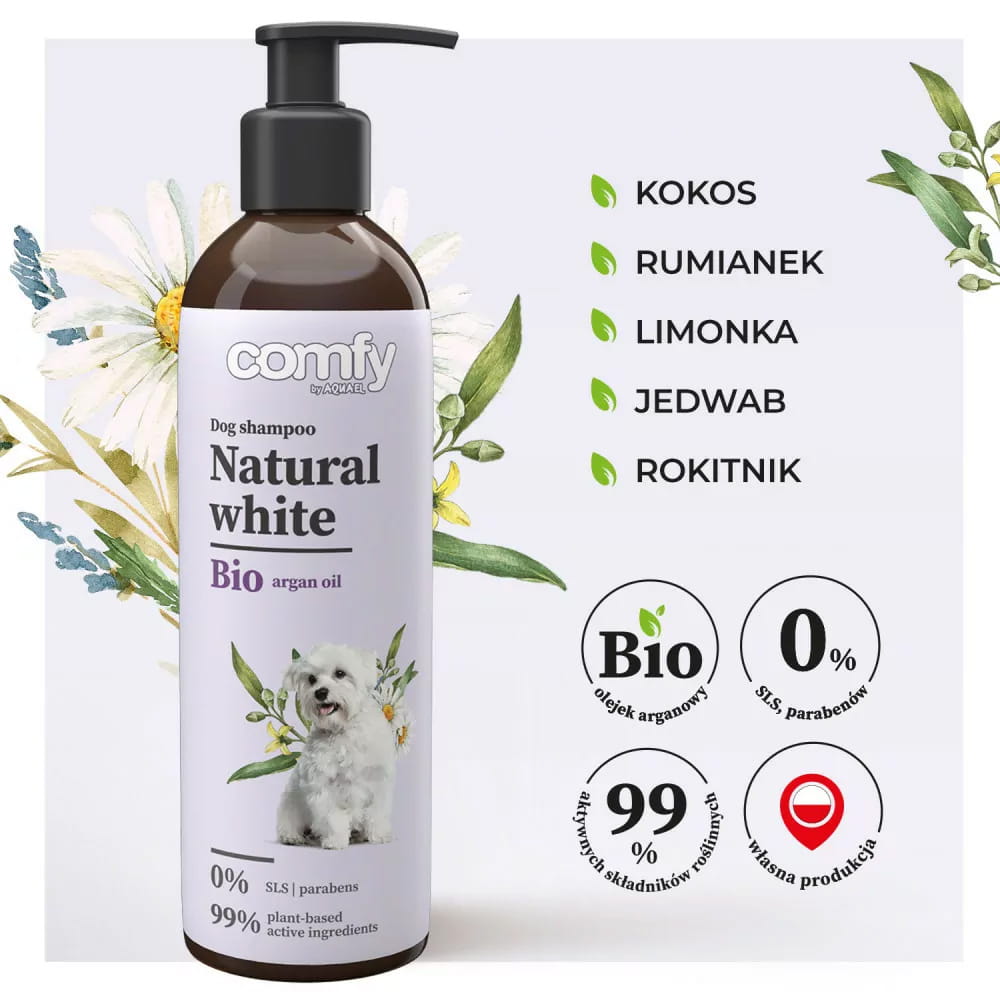 Comfy Natural White Hair Szampon Dla Psa Jasna Sierść Białe Włosy 250ml